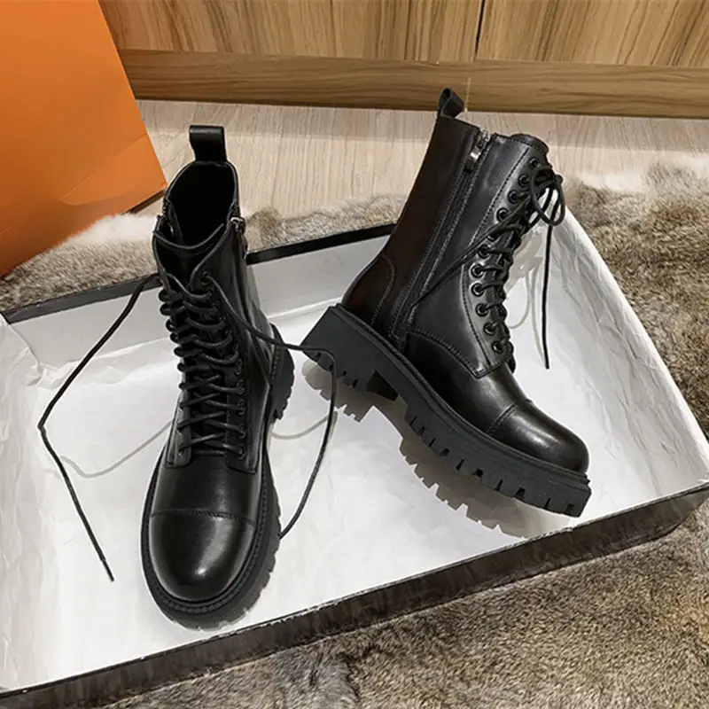 2020 FIERBINTE de Lux Gotic Cizme de Luptă Femei Indesata Martin Pantofi cu Fermoar Moda Platforma Glezna Cizme Toc Gros Designeri de Brand
