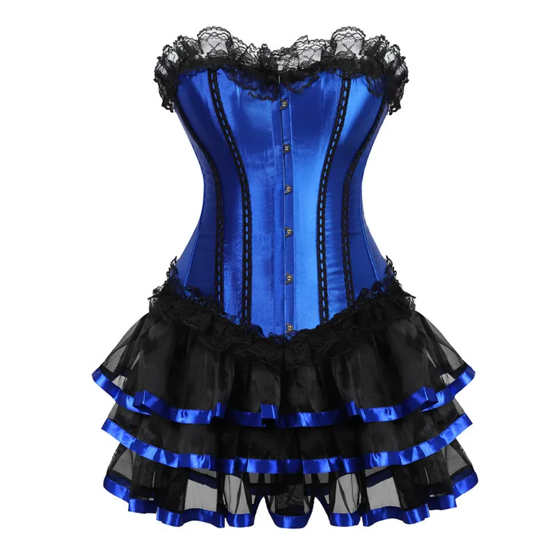 Caudatus corset mini-fuste tutu pentru femei partid corsete și bustiers costum rochie sexy lace up vintage corselet îmbrăcăminte albastru