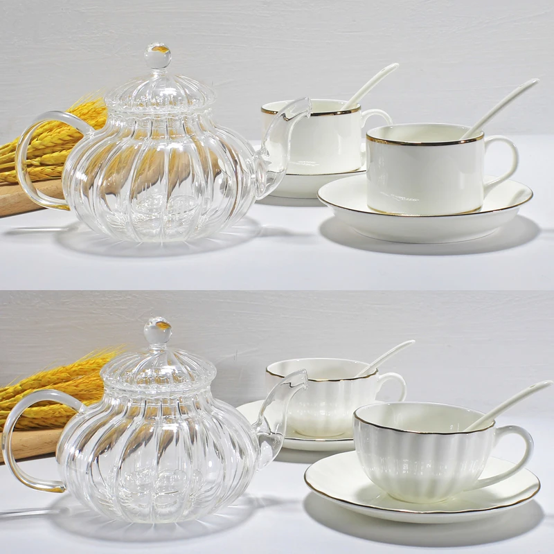 3pcs set de dovleac, pahar de ceai și bone china set de ceasca cafea cu farfurie, set de ceai de portelan pentru ceai după-amiază, serviciu de cafenea