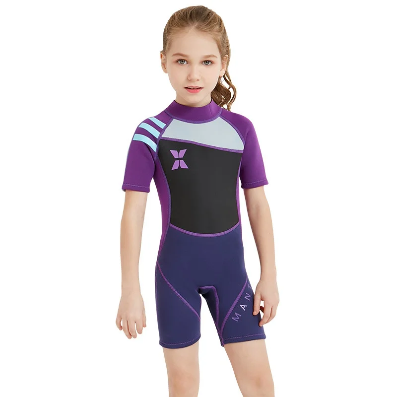 2019 Nou O Bucată de 2,5 MM Copiii Fata Maneci Scurte Scufundări Shorty Costum de Înot Costum de Surf Ține de Cald Protectie UV Costume de baie