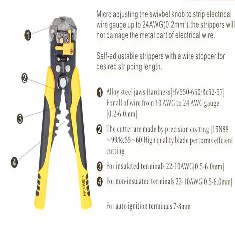 Sârmă Stripteuză clemă reglabilă de separare lungime de sârmă și cablu de taiere multi-funcțional de separare terminal 0.2-6mm instrument WX-D2