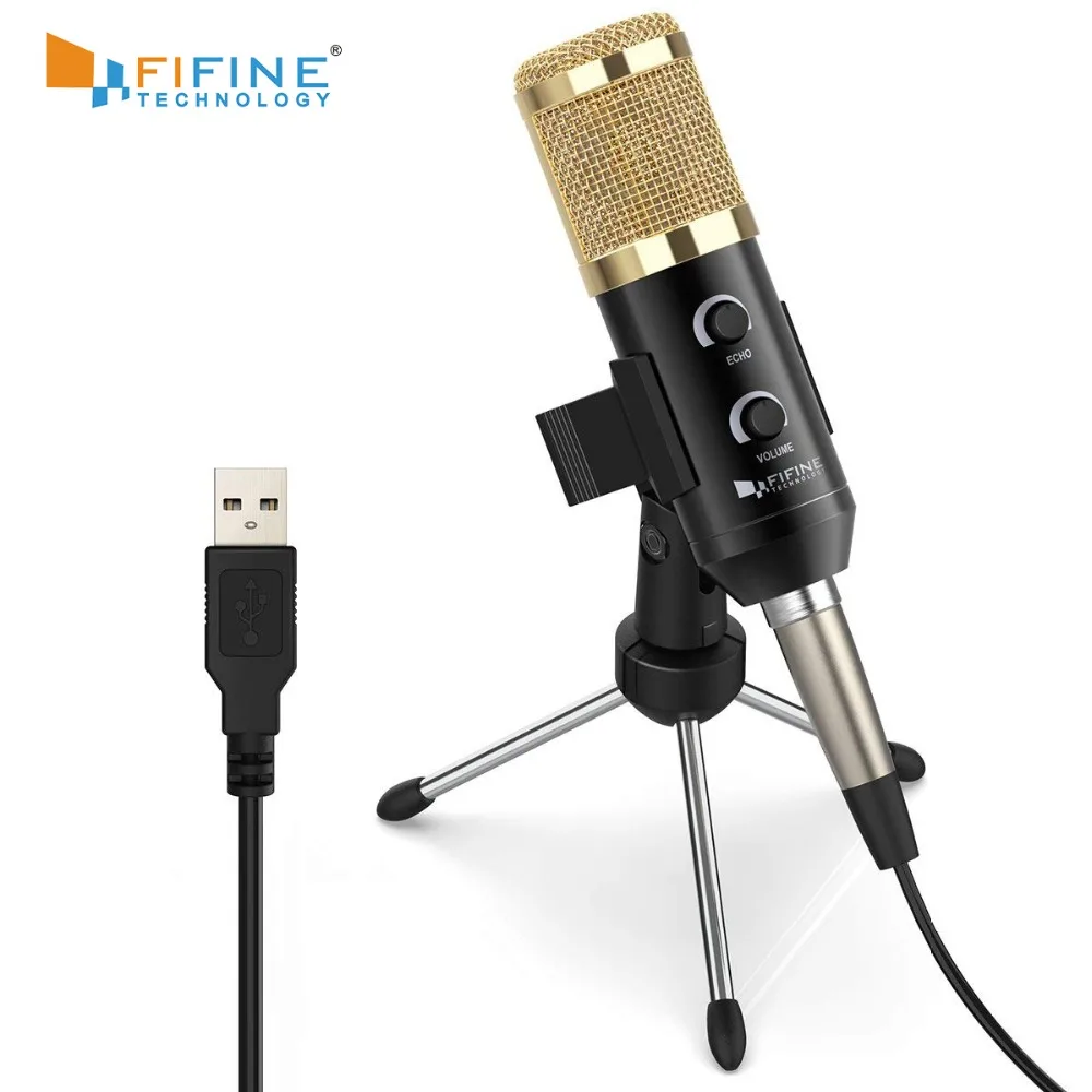 FIFINE Microfon cu Condensator cu Trepied Stativ Microfon Clip USB Socket costum pentru PC, Macbook pentru Predare On-line Discuția k058