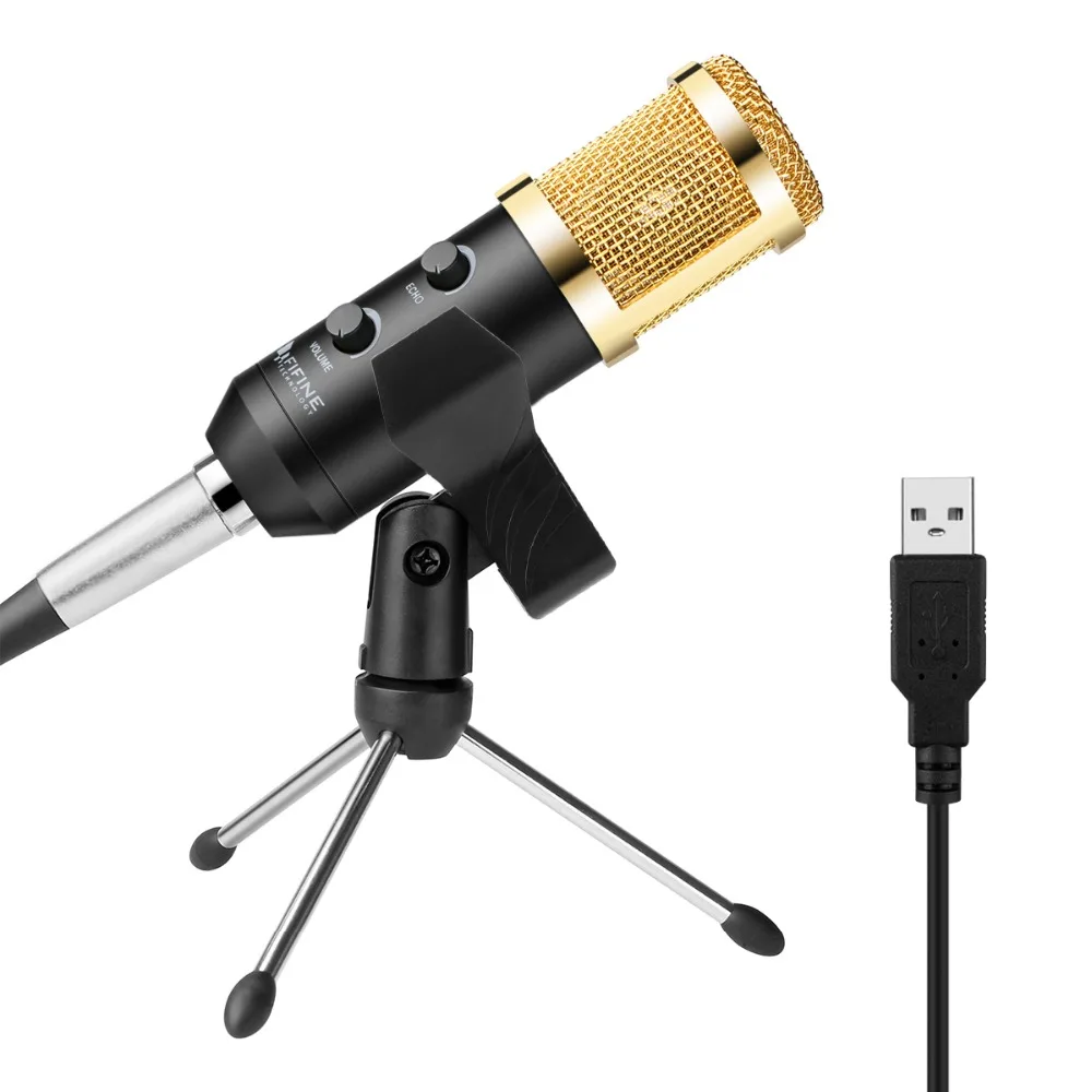 FIFINE Microfon cu Condensator cu Trepied Stativ Microfon Clip USB Socket costum pentru PC, Macbook pentru Predare On-line Discuția k058