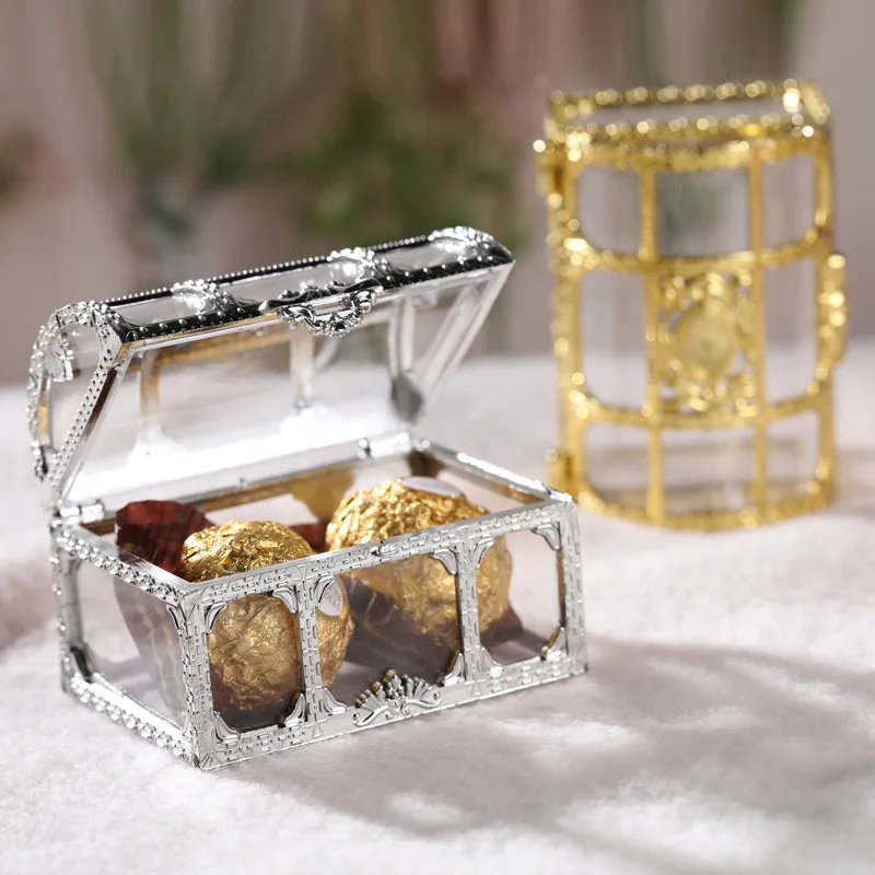 24pcs de Aur de Argint de Plastic Cutie de Comori Cutie de Bomboane de Nunta Favoruri Cutie Copil de Dus la Petrecerea de Ziua Favorizează Cadouri de Crăciun Pentru Copii