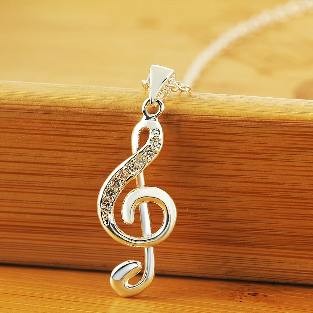 DOTEFFIL Argint 925 18 Inci Simbol Muzical AAA Zircon Pandantiv Colier Pentru Femei de Moda de Nuntă Farmec Bijuterii