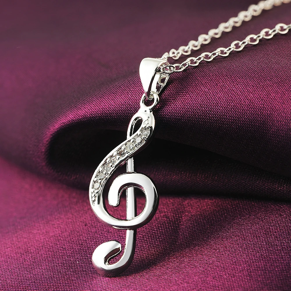 DOTEFFIL Argint 925 18 Inci Simbol Muzical AAA Zircon Pandantiv Colier Pentru Femei de Moda de Nuntă Farmec Bijuterii