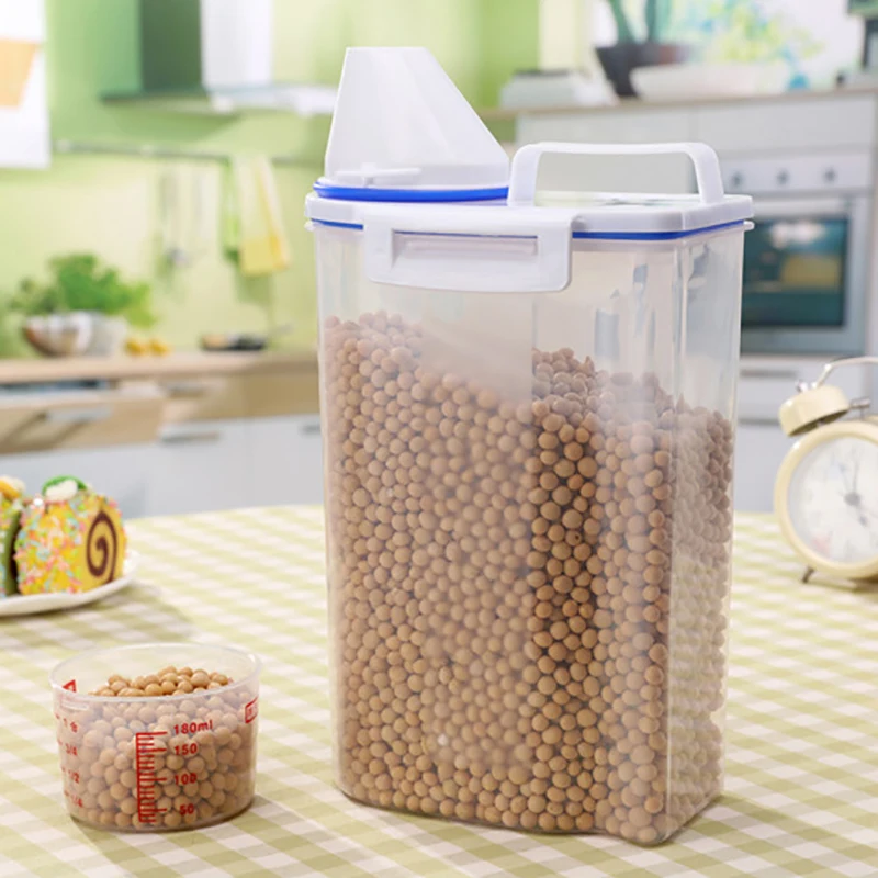 Plastic Dispenser Cereale Dulap Cutie De Depozitare Bucatarie Produse Alimentare De Cereale De Orez Recipient Cu Măsură Dozatoare Cutie Cu Capac