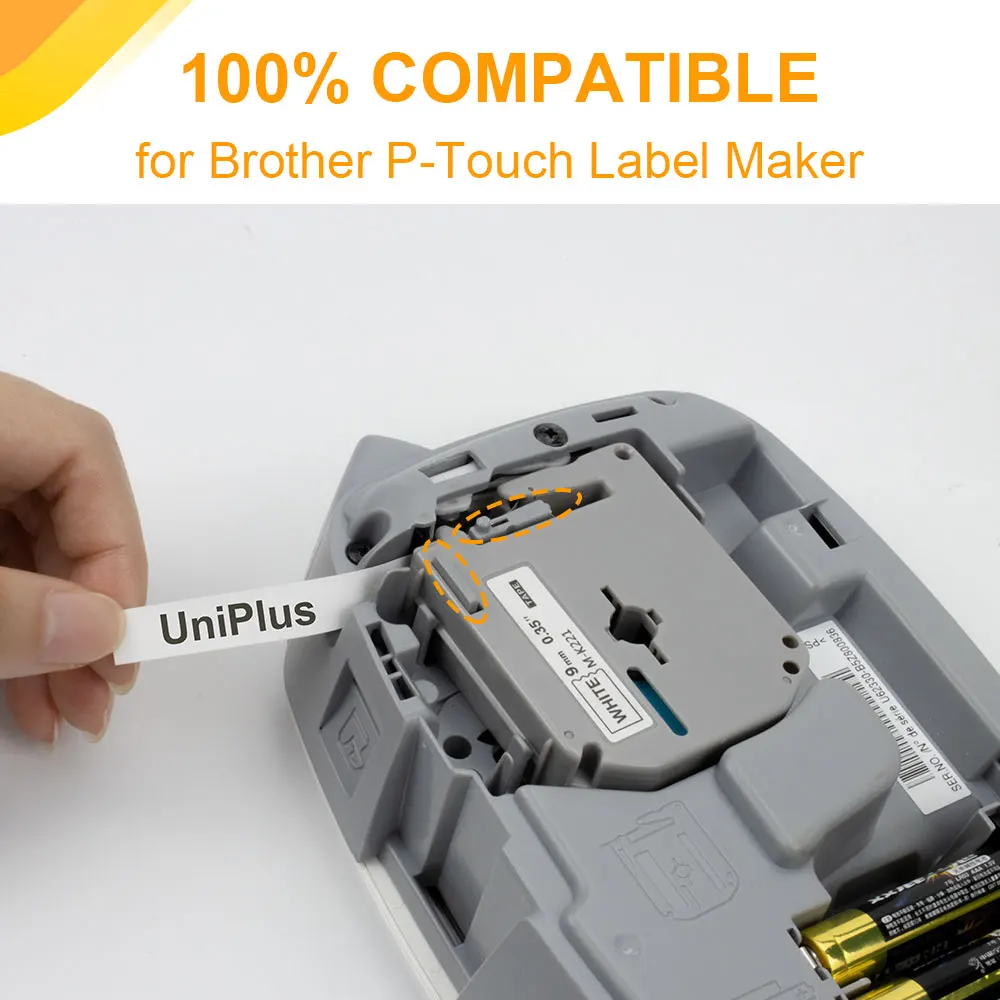 UniPlus 5PK M-K221 MK221 MK-221 9mm Eticheta Banda Fit Brother P-Touch aparat de etichetat PT-100 PT-70 PT80 MK621 MK721 MK421 MK521 Autocolant