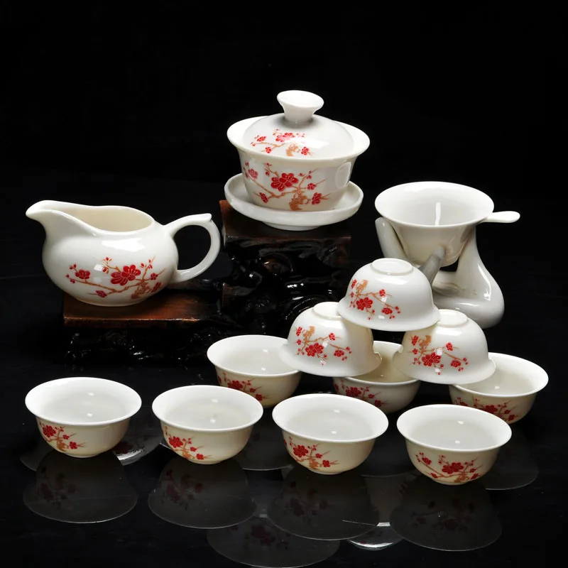 14 Piese Kung Fu set de ceai,Model Chinez Includ Alb Ceramice din Portelan Dragon 10buc Cesti de Ceai si Ceainic