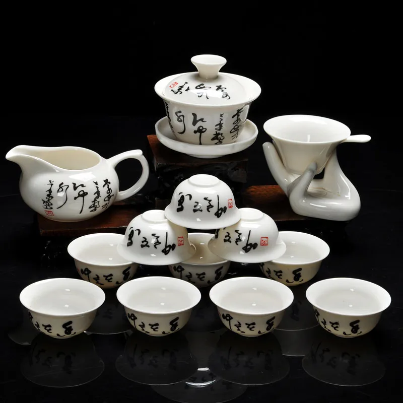 14 Piese Kung Fu set de ceai,Model Chinez Includ Alb Ceramice din Portelan Dragon 10buc Cesti de Ceai si Ceainic