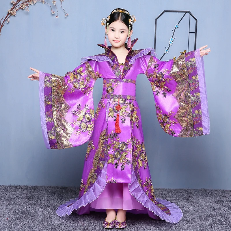 Tradițională Chineză Printesa Rochie De Vechi Copil Dinastiei Tang Dans Fată Costum Zână Scena Cosplay Îmbrăcăminte Orient Queen Tinuta