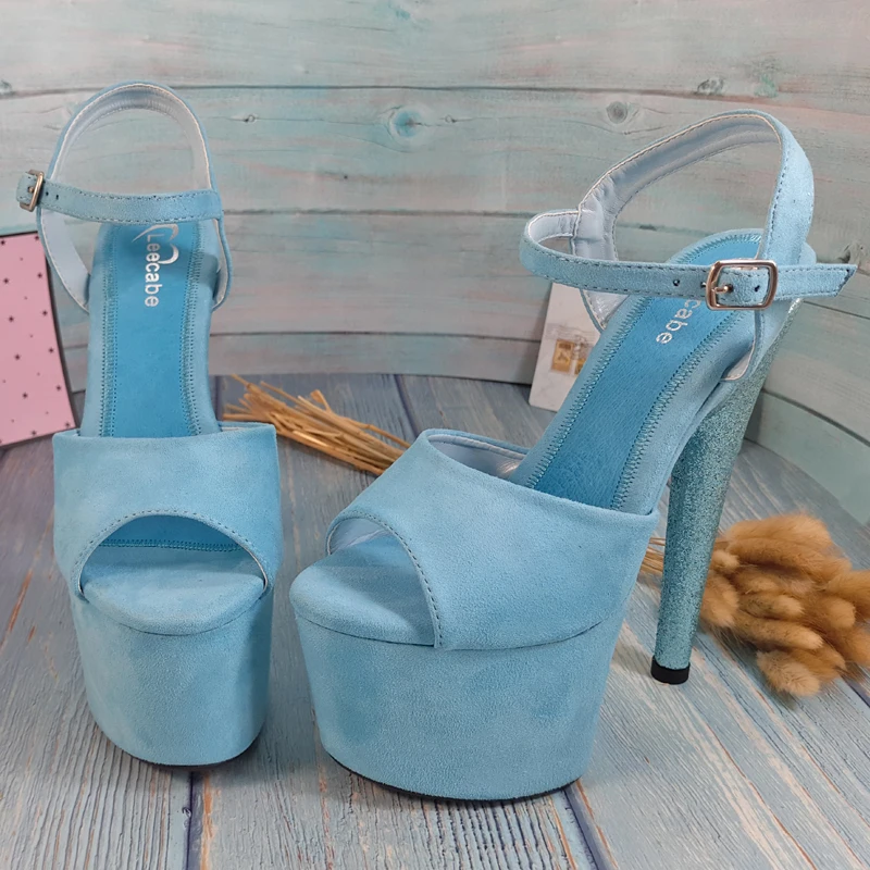 Leecabe Roz/Albastru piele de Căprioară Acoperite cu toc sandale cu tocuri inalte sexy spumante sclipici sexy polul pantofi de dans