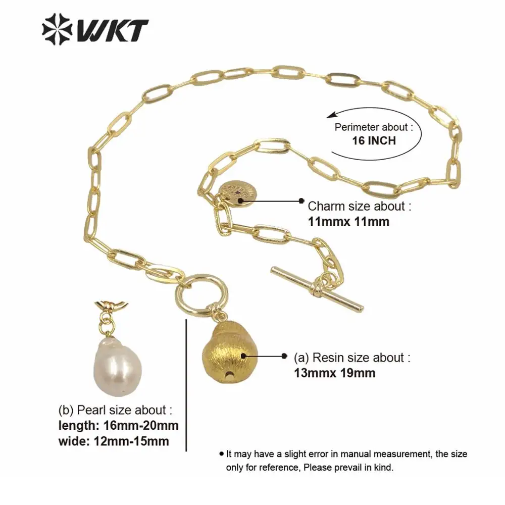 WT-JN129 WKT naturala ridicata baroc de apă dulce pearl colier pandantiv moda pentru femei de aur lanț de alamă casual colier de perle