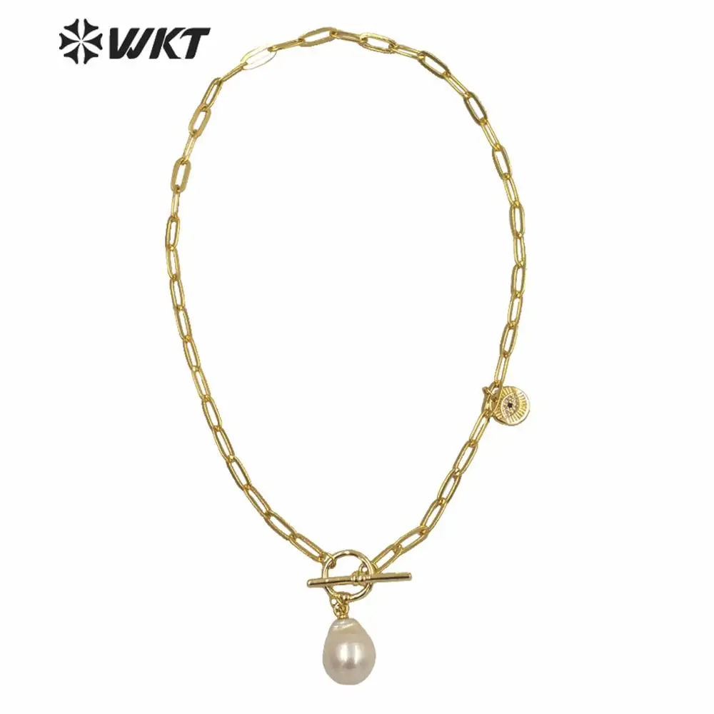 WT-JN129 WKT naturala ridicata baroc de apă dulce pearl colier pandantiv moda pentru femei de aur lanț de alamă casual colier de perle