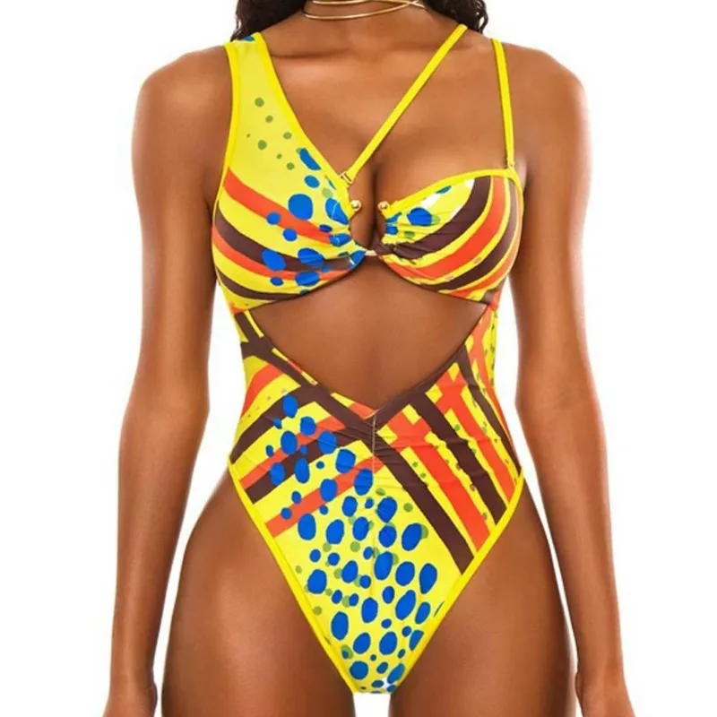 AGOUTI de Imprimare de Mare Talie Asimetric dintr-O Bucata costum de Baie 2020 Femei Costume de baie Femei face baie Gol Afară de Costum de Baie Monokini
