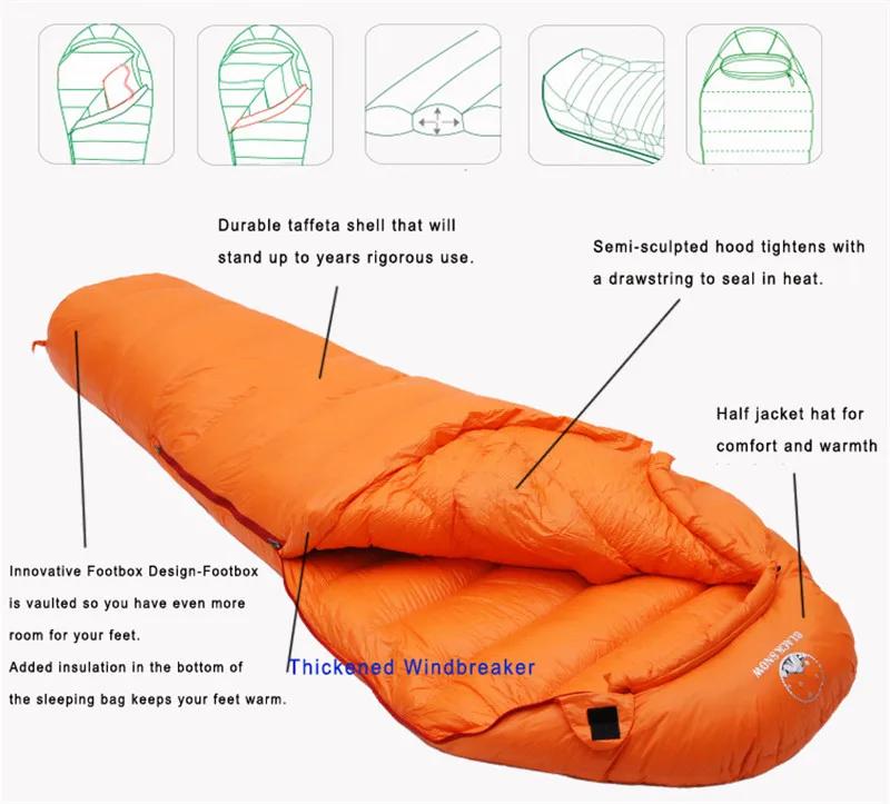 Foarte cald Alb de gâscă umplut Adult Mami stil sac de Dormit potrivit pentru Iarna Termice 4 tipuri de grosime de Călătorie Camping