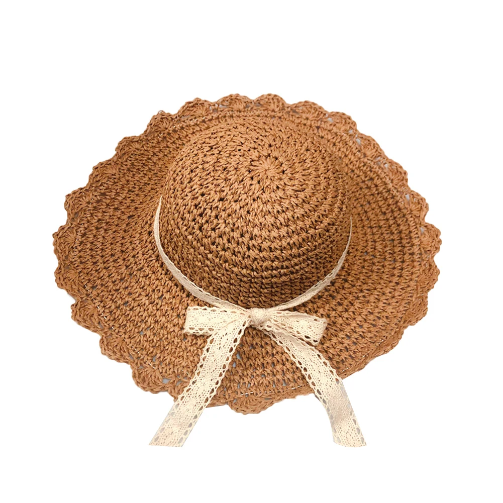 Vara Femei Noi e Soare Pălărie Găleată cu capac Croșetat Tricot Paie Pliabila Dantelă Panglică Pălărie de protecție Solară Plajă Capac Sunhat Paie în aer liber Pălărie
