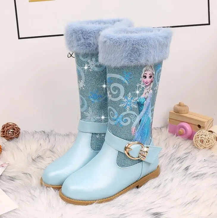 Fete Elsa Cizme din Piele Pantofi De Iarna pentru Copii Fete de Blană Cald cu toc Înalt de Zăpadă Regina Printesa Cizme