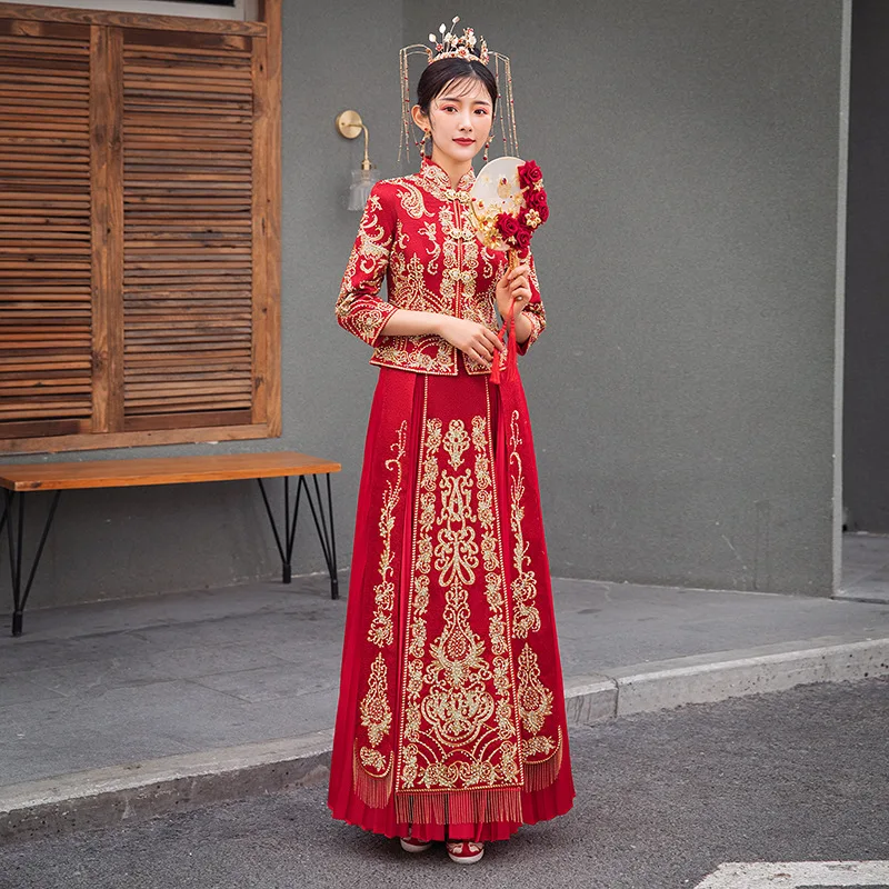 Oriental Broderie Mireasa Banchet Traditional Clasic Cheongsam Chineză Rochie de Mireasa Stil China Qipao Plus Dimensiune 5XL 6XL
