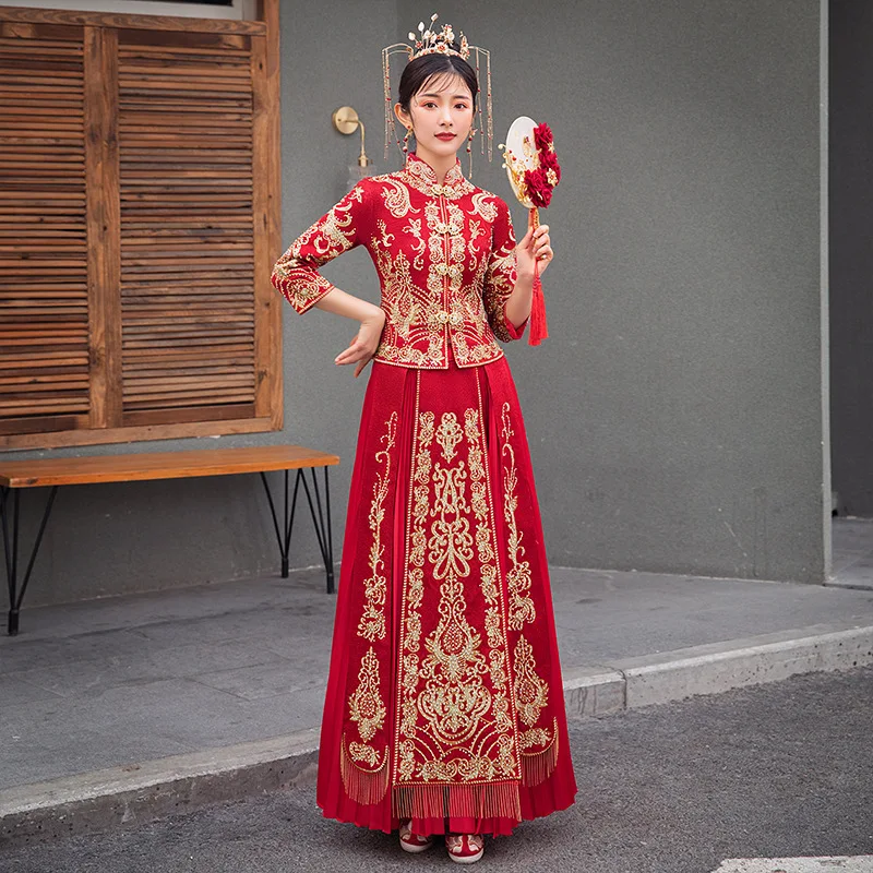 Oriental Broderie Mireasa Banchet Traditional Clasic Cheongsam Chineză Rochie de Mireasa Stil China Qipao Plus Dimensiune 5XL 6XL