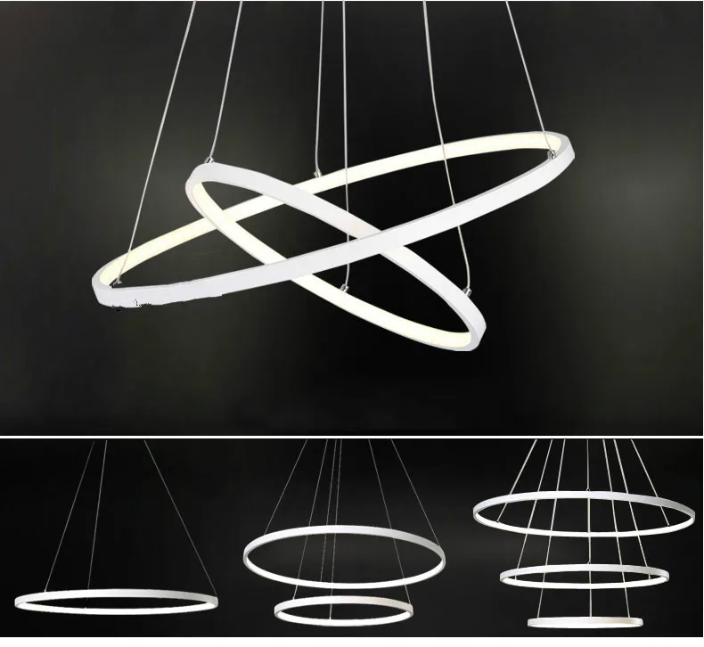 Modern de 3 Cerc Inele Candelabru Led de Iluminat Becuri cu LED-uri Fier de AC pentru Sufragerie, Dormitor, Camera de zi Interior Acasă 40 60 80 CM Alb