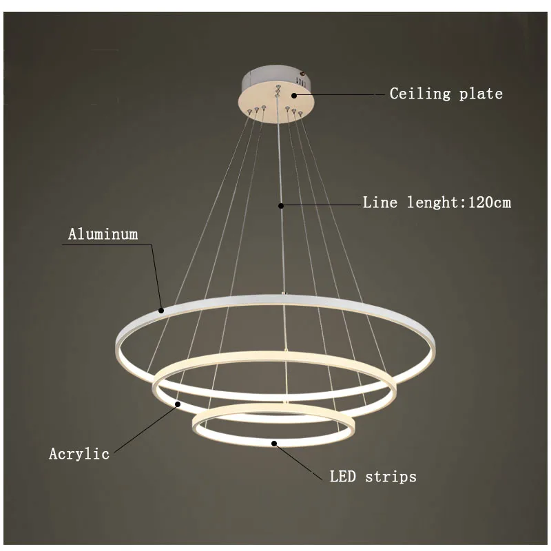 Modern de 3 Cerc Inele Candelabru Led de Iluminat Becuri cu LED-uri Fier de AC pentru Sufragerie, Dormitor, Camera de zi Interior Acasă 40 60 80 CM Alb