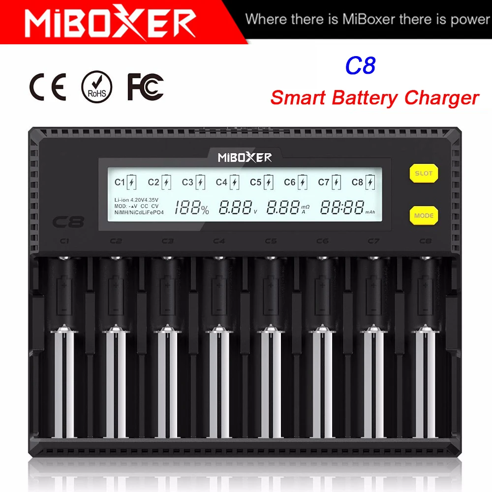 MiBOXER C8 18650 Baterie Display LCD 1.5 a pentru Li-ion, LiFePO4 Ni-MH, Ni-Cd AA 21700 20700 26650 18350 17670 RCR123 18700
