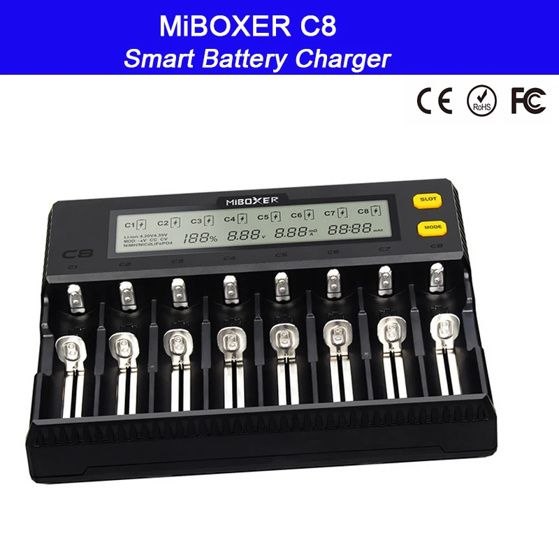 MiBOXER C8 18650 Baterie Display LCD 1.5 a pentru Li-ion, LiFePO4 Ni-MH, Ni-Cd AA 21700 20700 26650 18350 17670 RCR123 18700