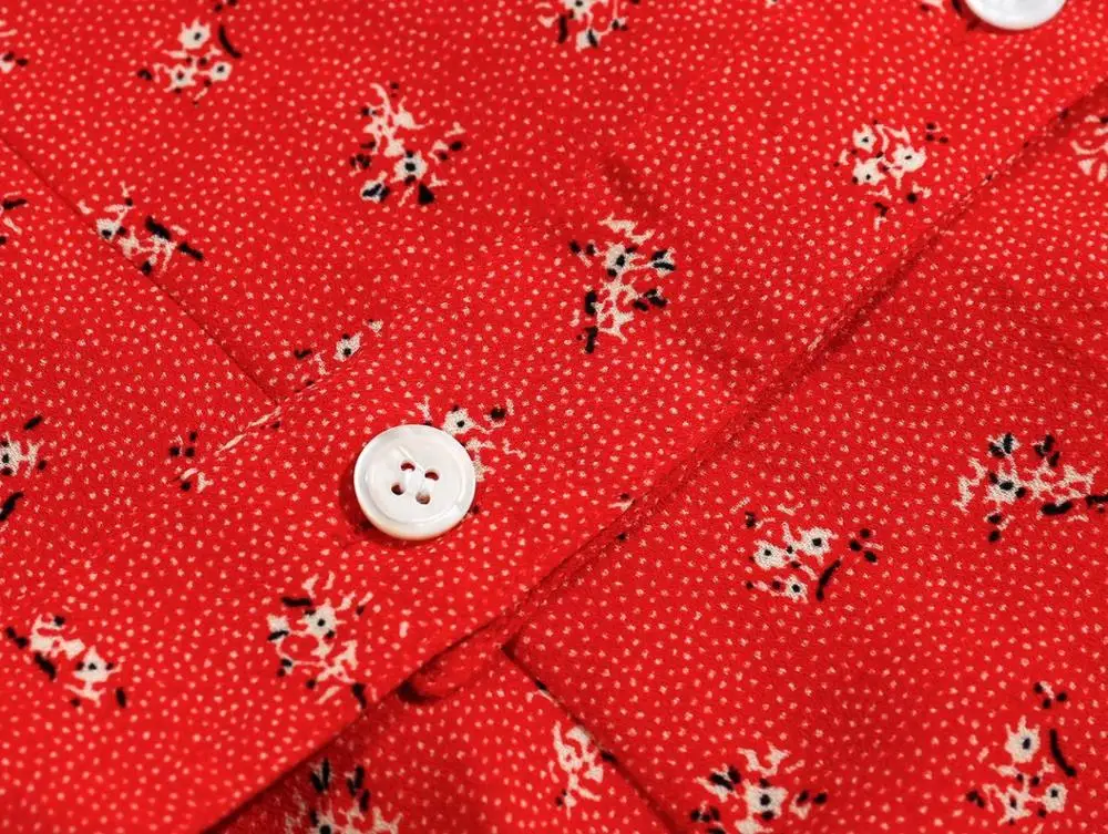 Roșu de moda rochie de vara cu maneci scurte butoane eșarfe elegant florale de imprimare midi beach dress v-gât femei femme vestidos dropshipping