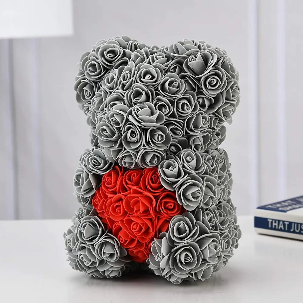 Decor de crăciun Artificial a Crescut Ursuleț de pluș Urs Inima de Trandafiri Femei de Valentines Day, Cadouri de Nunta pentru Mame