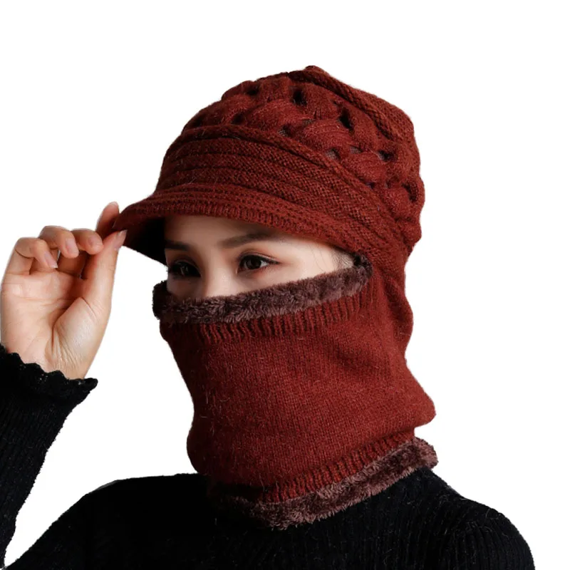 De înaltă Calitate de Toamna Iarna pentru Femei Tricotate Pălărie de Lână Cald Căști Masca plus Catifea Îngroșarea Guler Pălării Chelioși cu Cap