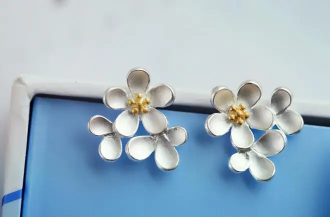 ANENJERY Argint 925 Daisy Floare Stud Cercei Pentru Femeile Flori de Cires Cercel S-E125