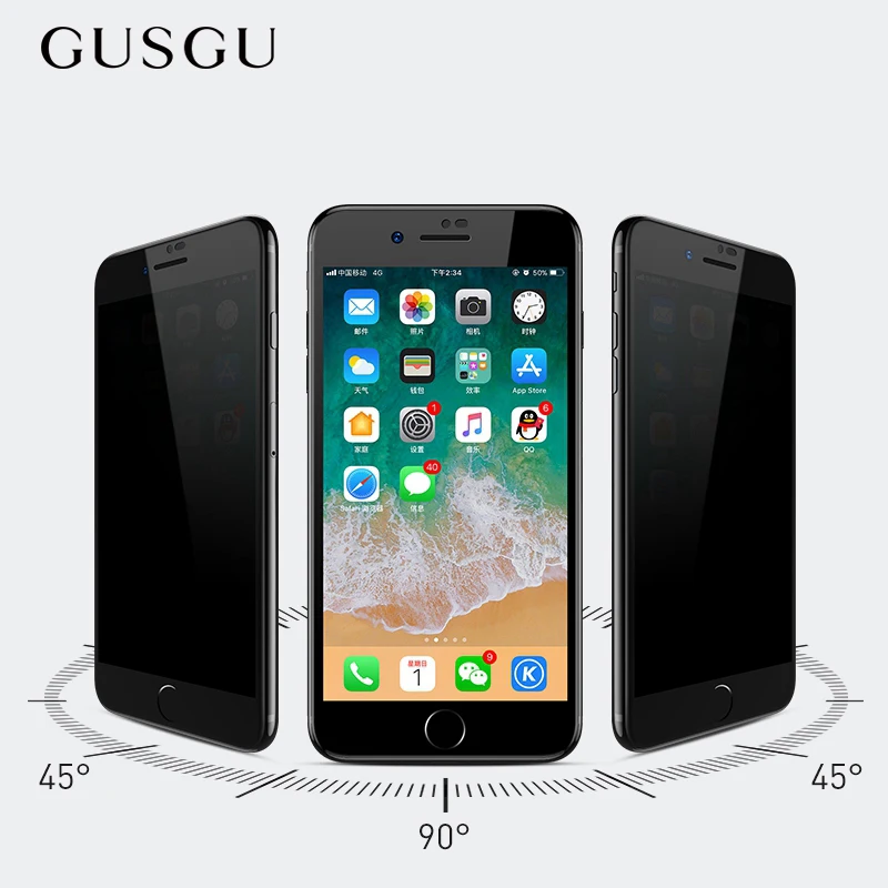 GUSGU Anti-Spy Sticla Temperata Pentru iPhone 8 7 Plus Anti-Peeping Ecran Protector Pentru iPhone 7 Pahar de Confidențialitate Film Protector