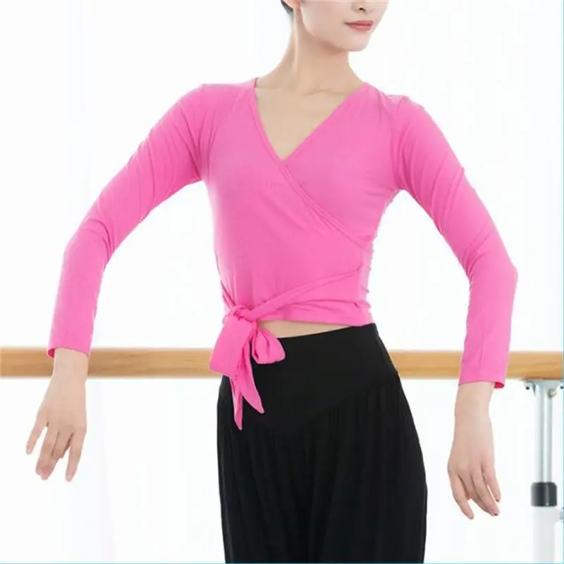 Noua modă de culoare solidă de dans de sex feminin v-neck top de formare sală de sport maneca lunga respirabil femme tricouri