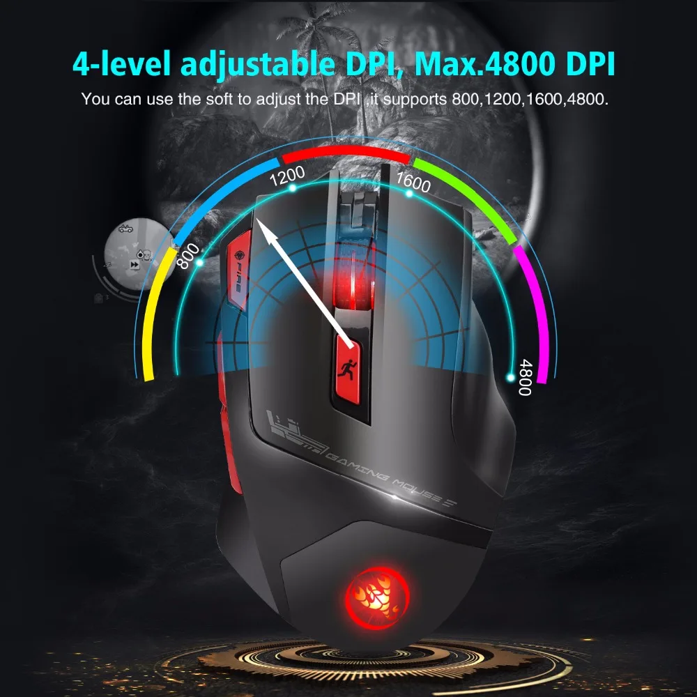 HXSJ T88 Wireless Gaming Mouse-ul 7-Cheie Design Ergonomic Suport Macro de Programare 7 Culori de Iluminare Reîncărcabilă de până la 4800dpi