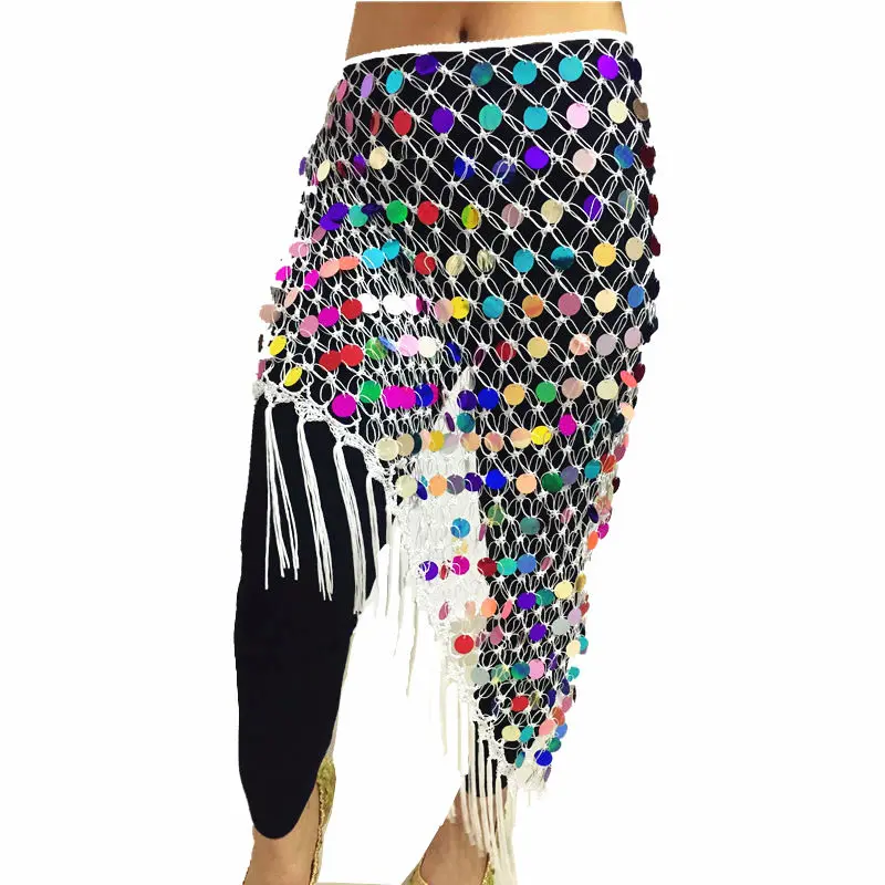 Nou stil de Burtă de Dans Hip Esarfa Wrap Fusta Curea Ciucure Lung Triunghi Parte Croșetat Sequin Monedă Curea Accesorii Haine de Formare