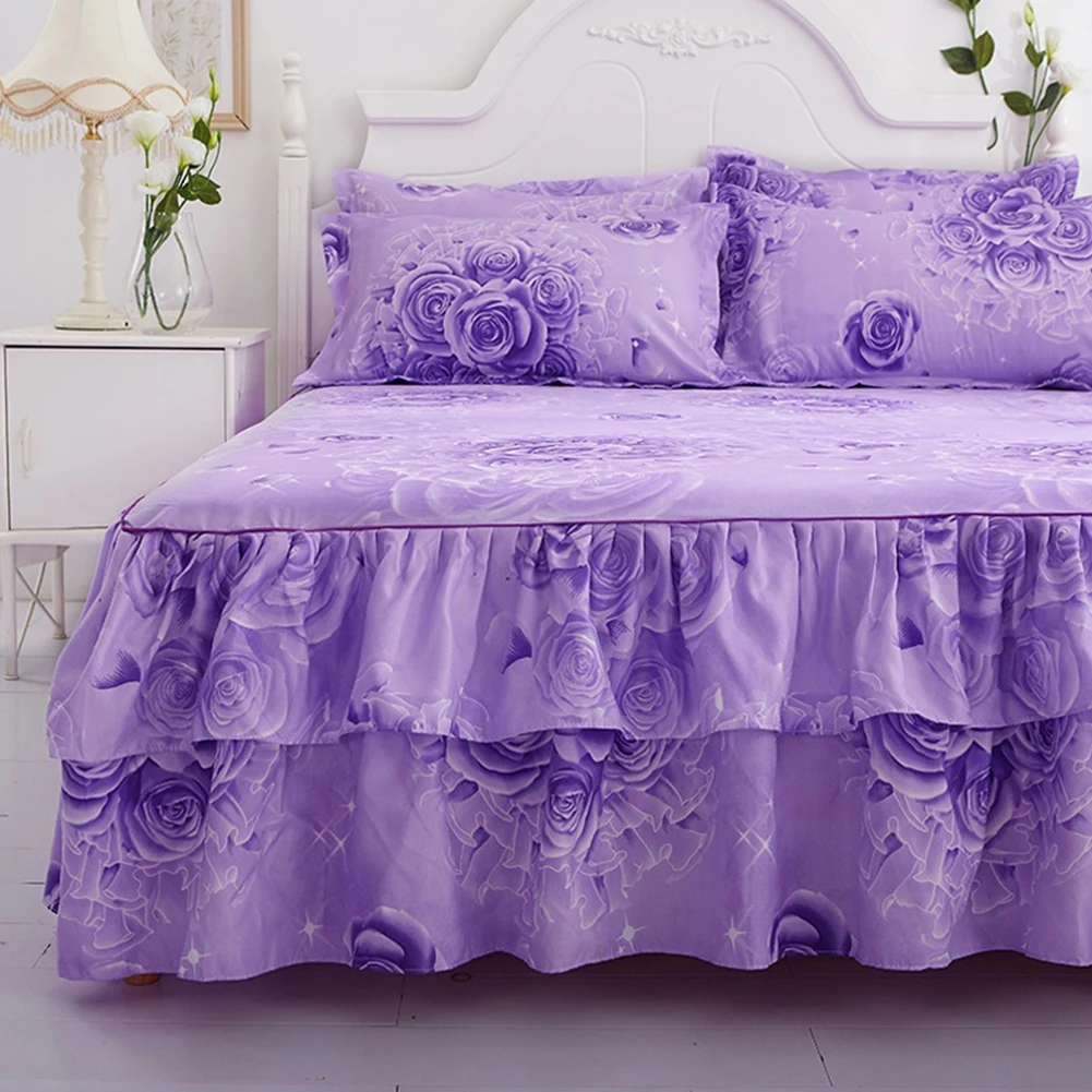 Nordic Romantic Model Floare Poliester Ciufulit Cuverturi de pat Pat Fusta Pat Queen Acoperă Foaia de Acasă Decor Camera colchas para cama