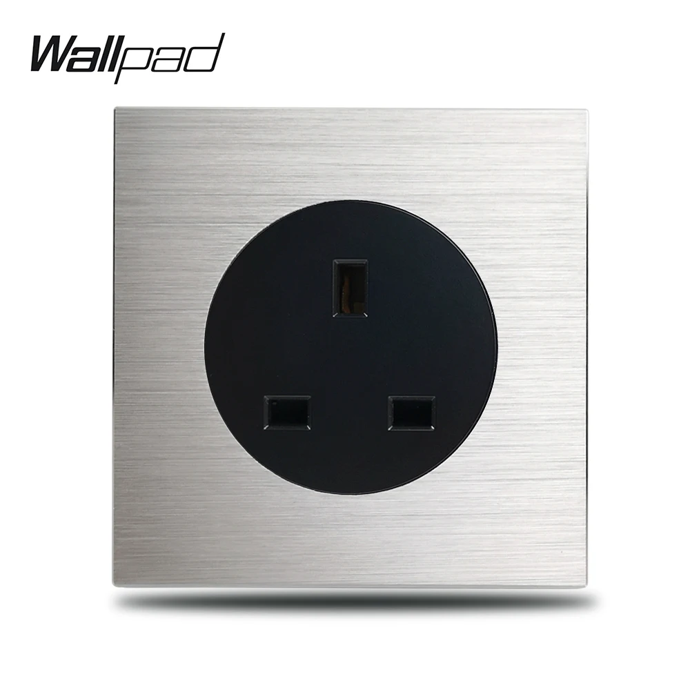 Wallpad Grey Singur 13A 3 Pin UK Perete Electric de Priza de Argint Placă de Aluminiu De 1 Banda BS Priza de Putere Panou de Metal Periat