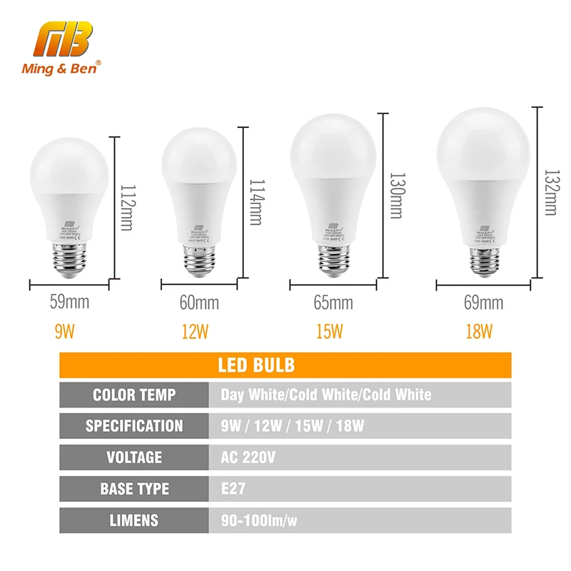 6pcs/lot AC220V Bec LED 15W 18W 9W 12W Zi Alb Rece Alb Cald Bombilla Luminozitate Mare Putere Stabilă Lampada Iluminat Interior