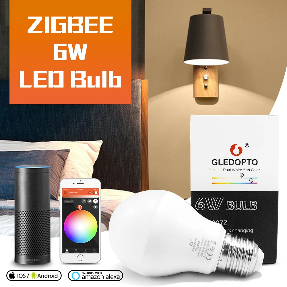 ZIGBEE zll 3.0 LED 6W BEC RGB+CCT ww/cw condus smartphone APP de control AC100-240V E27 bec zigbee zll lumina link-ul compatibil
