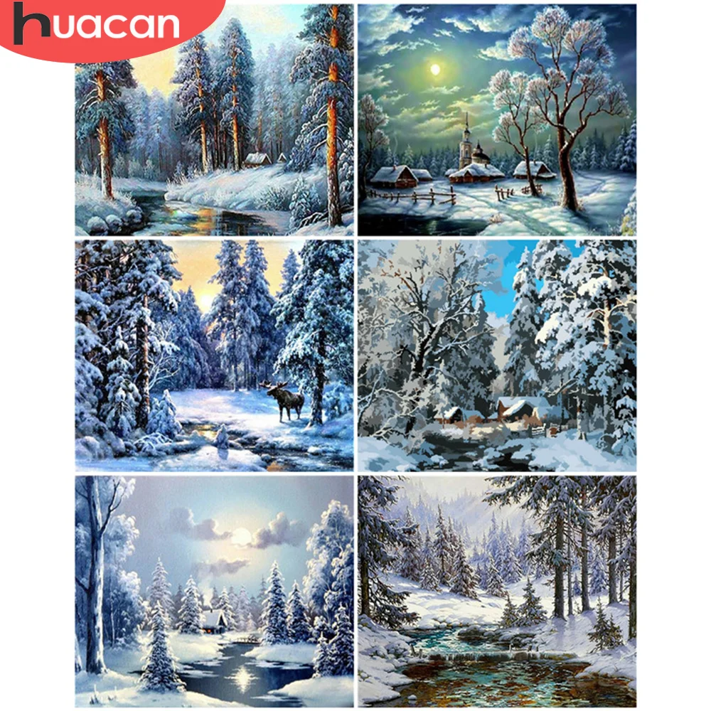 HUACAN Vopsea De Numărul de Pădure Desen Pe Panza de Iarnă DIY Imagini De Numere Peisaj Kituri Pictate manual, Pictura Decor Acasă