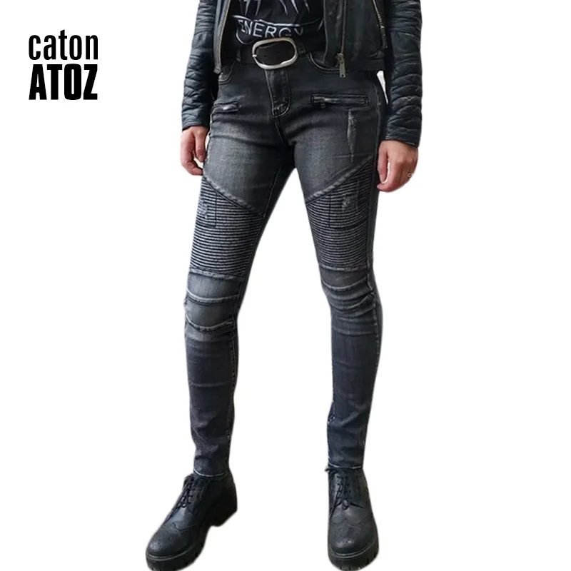 CatonATOZ 2168 Femei de Moda Negru Punk Motor Motociclist Mama Blugi Femei Stretch Slim Fit Rupt Pantaloni din Denim Blugi Skinny Pentru Femei