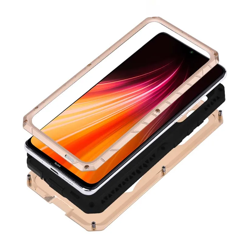 Caz pentru Xiaomi Redmi nota 8 Pro Armor Aliaj de Aluminiu Capac de Metal Silicon Bara Militare la Șocuri Grele Cazuri