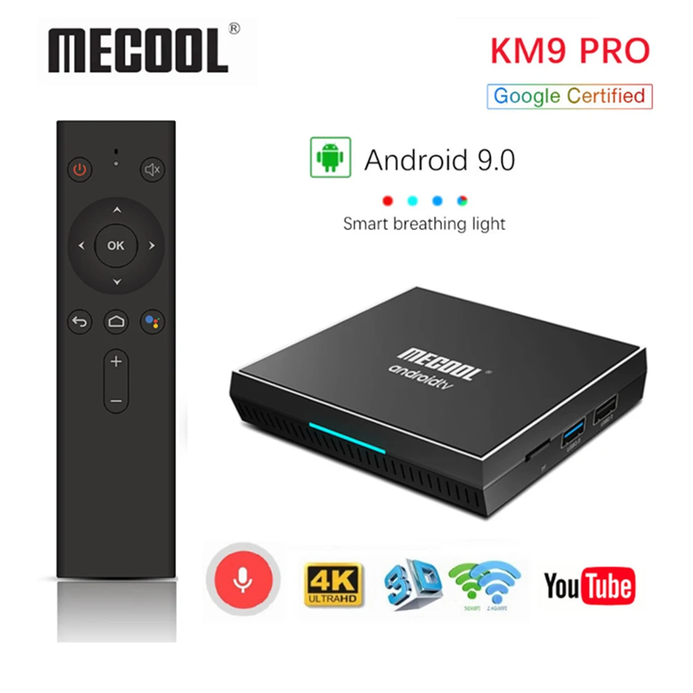 Mecool KM9 Pro Clasic Certificat Google Voice Control Android TV Box Android 9.0 2G 16G 4K HDR Smart Media Player