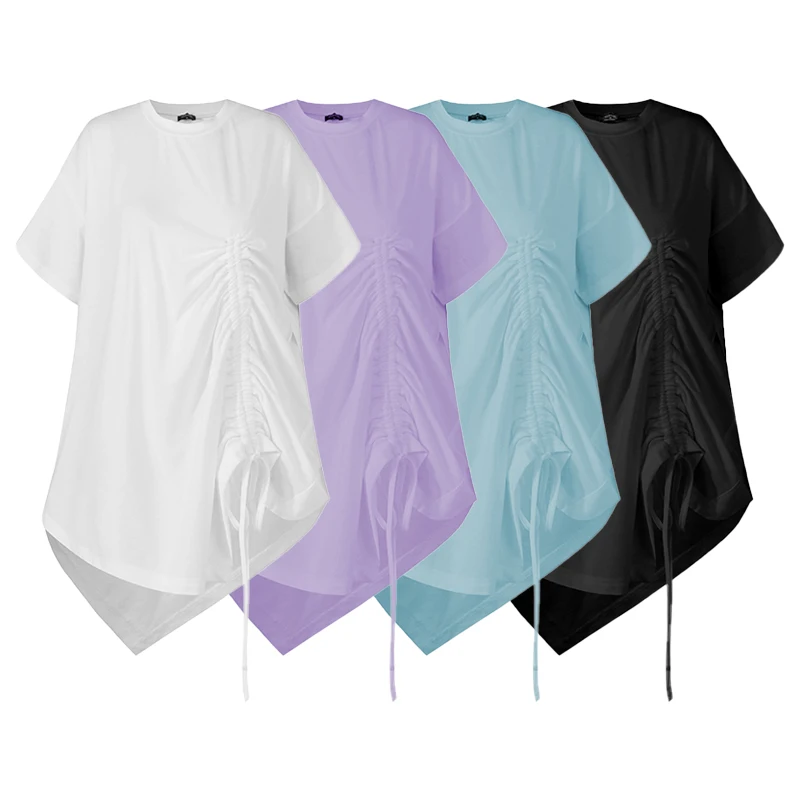 VONDA Femei Topuri 4 Culori de Moda cu Maneci Scurte Culoare Solidă Asimetrica Bluza Casual Largi Blusas Femininas Plus Dimensiune Bluza 5XL