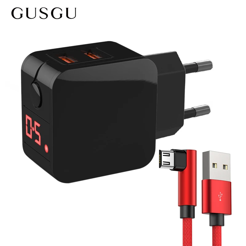 GUSGU UE Plug 2.4-O Călătorie Încărcător de Perete Dual USB Încărcător cu 90 de Grade Telefon Cablu de Date pentru Samsung Huawei Rapid de Încărcare Cablu