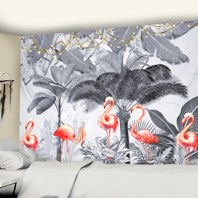 Natură, Palmier, Peisaj Flamingo Tapiserii Animal Frunze De Copac Tropical Tapiserie De Perete Material De Masă Plaja Perete Pânză