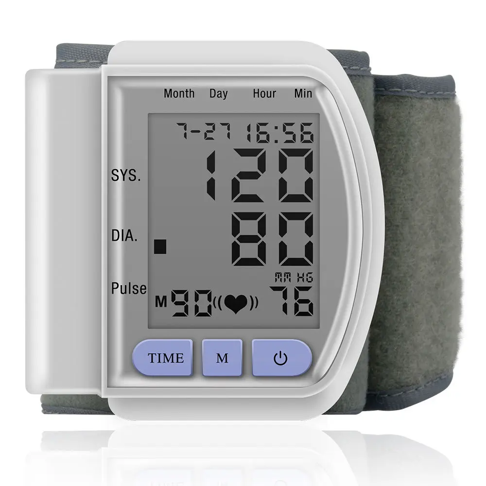 CK-102S Digital LCD Automată Încheietura Ceas Monitor de Presiune sanguina Rata de Bataie a Inimii Puls Pătrat Măsură Sphygmomanomete
