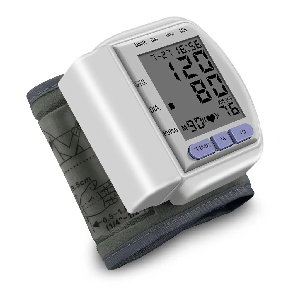 CK-102S Digital LCD Automată Încheietura Ceas Monitor de Presiune sanguina Rata de Bataie a Inimii Puls Pătrat Măsură Sphygmomanomete