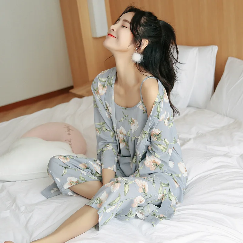 Stil japonez dulce orhidee pijamale trei piese curea șapte piese pantaloni de pijama din trei piese set haine de acasă